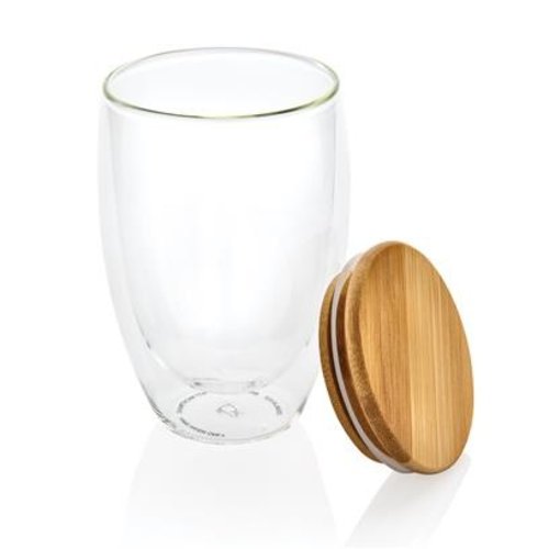 Dubbelwandig borosilicaatglas met bamboe deksel 350ml P432.170