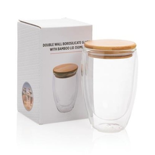 Dubbelwandig borosilicaatglas met bamboe deksel 350ml P432.170