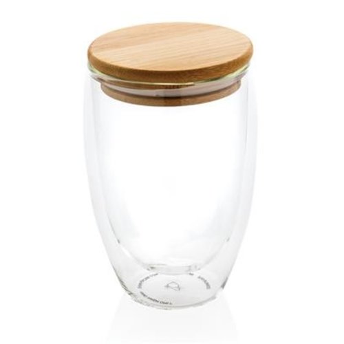 Dubbelwandig borosilicaatglas met bamboe deksel 350ml P432.170
