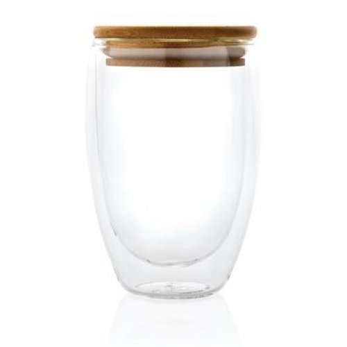 Dubbelwandig borosilicaatglas met bamboe deksel 350ml P432.170