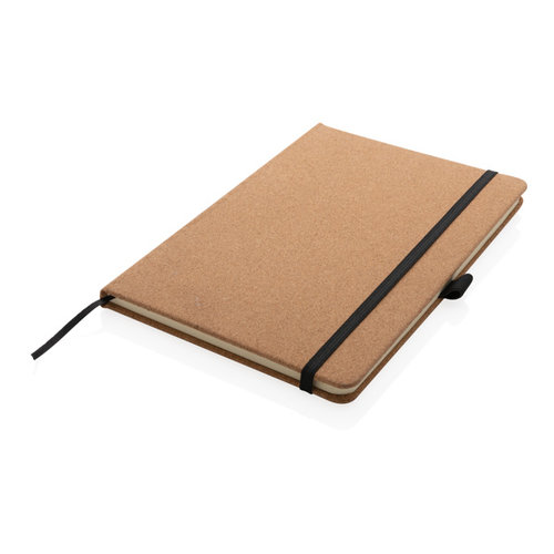 Kurk hardcover notitieboek A5 P774.249 met natuurlijke kurken omslag, 192 gelinieerde pagina's, pennenlus en elastische sluiting