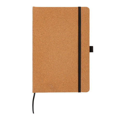 Kurk hardcover notitieboek A5 P774.249 met natuurlijke kurken omslag, 192 gelinieerde pagina's, pennenlus en elastische sluiting