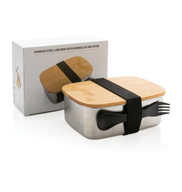 DéBlé roestvrijstalen lunchbox met bamboe deksel en spork P269.62 gegraveerd met logo