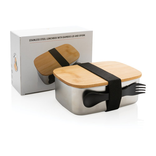 Roestvrijstalen lunchbox met bamboe deksel en spork P269.622