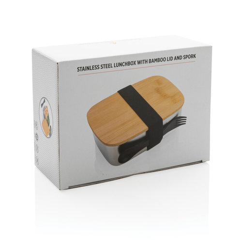 Roestvrijstalen lunchbox met bamboe deksel en spork P269.622