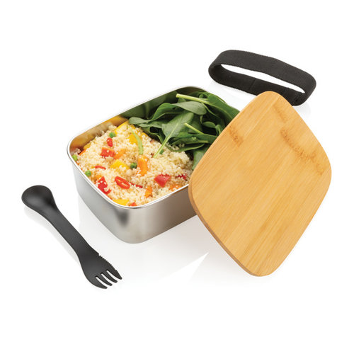 Roestvrijstalen lunchbox met bamboe deksel en spork P269.622