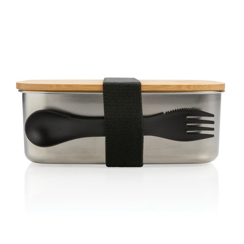 Roestvrijstalen lunchbox met bamboe deksel en spork P269.622
