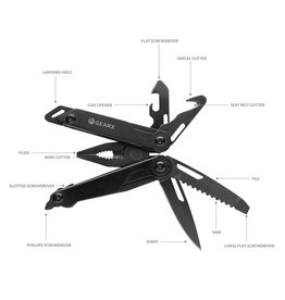 DeBle Gear X multitool 13 functies zwart met logo P221.251