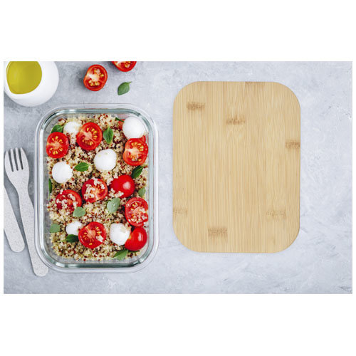 DéBlé Roby glazen lunchtrommel 1000 ml met bamboe deksel bedrukt of gegraveerd met logo