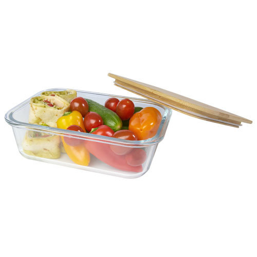 DéBlé Roby glazen lunchtrommel 1000 ml met bamboe deksel bedrukt of gegraveerd met logo