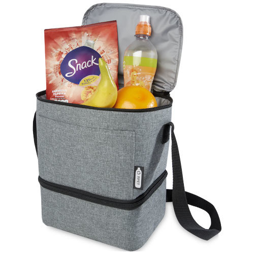 Tundra RPET lunchkoeltas 120615 van gerecycled polyester met twee geïsoleerde vakken en voorvak bedrukken met logo
