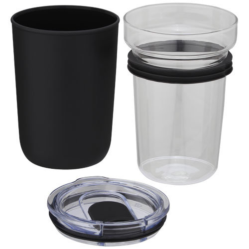 Bello 420 ml glazen beker met buitenwand van gerecycled plastic