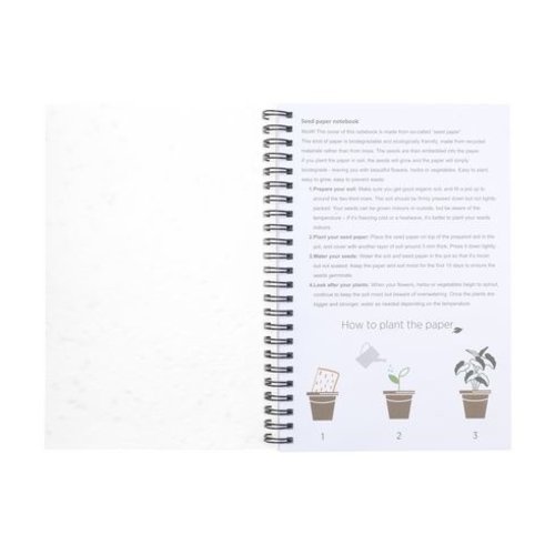 Seedpaper Notebook A5 notitieboek W10010 met plantbare zaadpapier omslag, gerecycled papier en biologisch afbreekbaar ontwerp