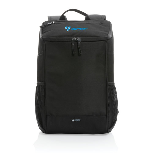 Swiss Peak Aware™ 1200D deluxe koelrugzak P422.431 van gerecycled polyester met ruim koelvak en AWARE™ tracer, bedrukt met logo