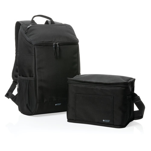 Swiss Peak Aware™ 1200D deluxe koelrugzak P422.431 van gerecycled polyester met ruim koelvak en AWARE™ tracer, bedrukt met logo
