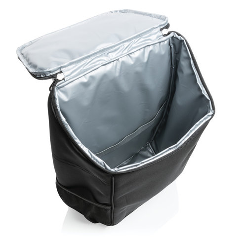 Swiss Peak Aware™ 1200D deluxe koelrugzak P422.431 van gerecycled polyester met ruim koelvak en AWARE™ tracer, bedrukt met logo