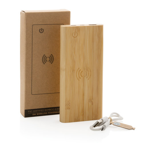 DeBle FSC® Bamboe Draadloze Powerbank 8.000 mAh P322.359 bedrukken met logo