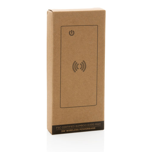 DeBle FSC® Bamboe Draadloze Powerbank 8.000 mAh P322.359 bedrukken met logo