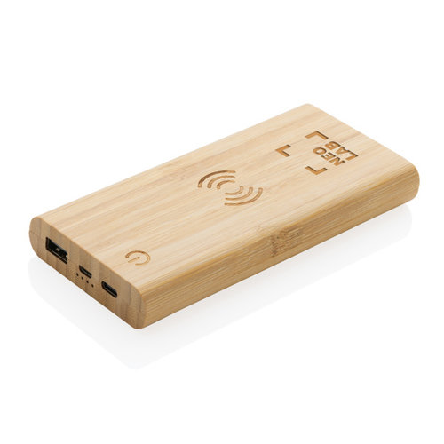 DeBle FSC® Bamboe Draadloze Powerbank 8.000 mAh P322.359 bedrukken met logo