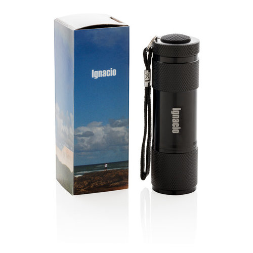 DeBle Quattro aluminium zaklamp met 9 LED’s en logo