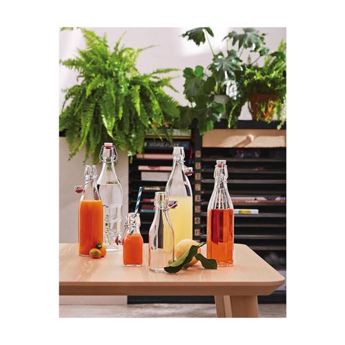 DeBle beugelfles van helder kwaliteitsglas 1 liter bedrukken met logo