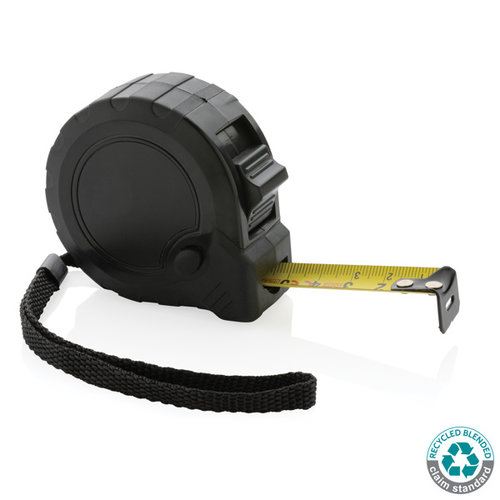 RCS gerecycled plastic rolmaat 5 meter 19 mm met stopknop bedrukken met logo DeBle