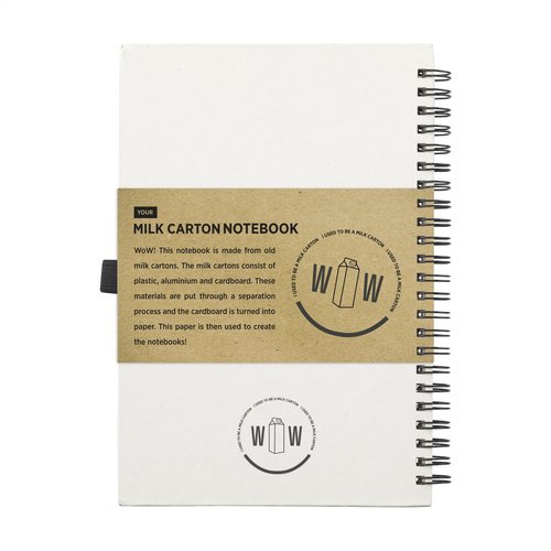 Melkpakken Wire-O Notebook A5 notitieboek 151242 met kaft van gerecyclede melkpakken, 140 FSC-pagina’s, penlus, sluitelastiek en leeslint