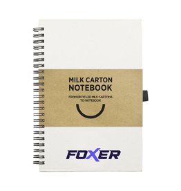Melkpakken Wire-O Notebook A5 notitieboek 151242 met kaft van gerecyclede melkpakken, 140 FSC-pagina’s, penlus, sluitelastiek en leeslint