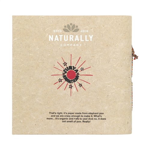 Organisch notitieboekje W19160 van olifantenpoep met 192 blanco pagina’s van gerecycled papier en optionele kraft sleeve