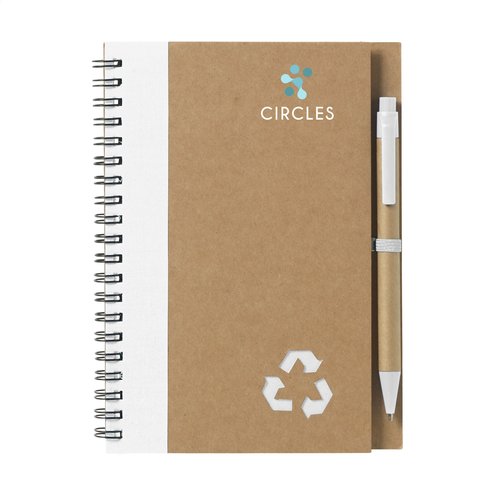 RecycleNote-L notitieboek met balpen 263642 bedrukt met logo