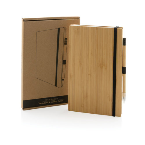 FSC® bamboe notitieboek en infinity potloodset P774.469 met gerecycled papier en luxe geschenkverpakking