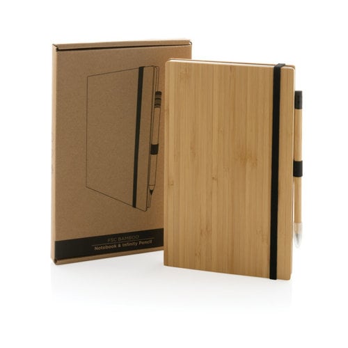 FSC® bamboe notitieboek en infinity potloodset P774.469 met gerecycled papier en luxe geschenkverpakking