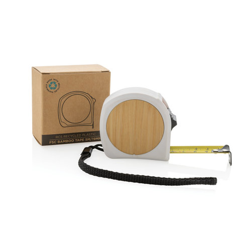 Rolmaat 5 meter bamboe en gerecycled ABS P11219 graveren met logo DeBle