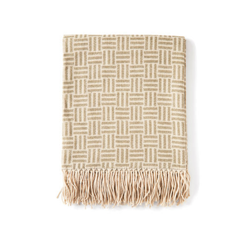 VINGA jacquard geweven deken 19454 met geometrisch patroon en geborduurd bedrijfslogo