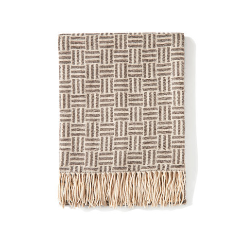 VINGA jacquard geweven deken 19454 met geometrisch patroon en geborduurd bedrijfslogo