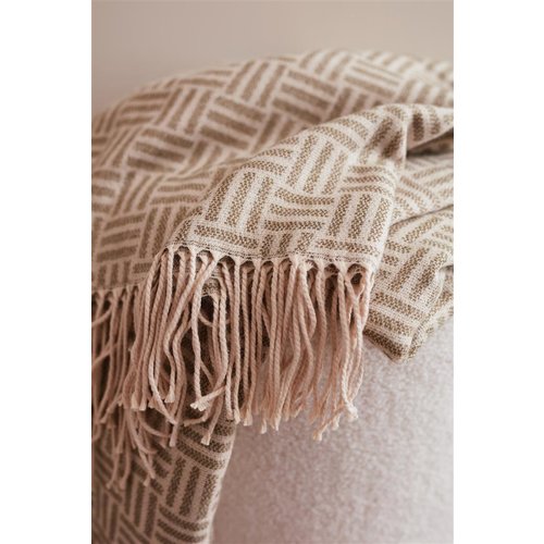 VINGA jacquard geweven deken 19454 met geometrisch patroon en geborduurd bedrijfslogo