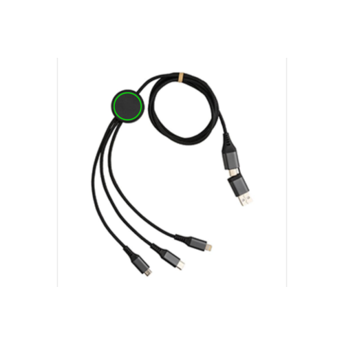 DeBle Terra gerecyclede aluminium 6-in-1 oplaadkabel 120 cm met logo P302.682