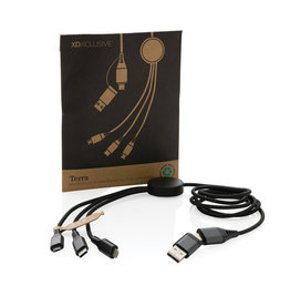 DeBle Terra gerecyclede aluminium 6-in-1 oplaadkabel 120 cm met logo P302.682