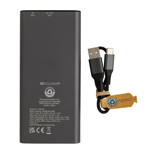 DeBle Terra RCS Aluminium Powerbank 20.000 mAh P322.632 bedrukken met logo