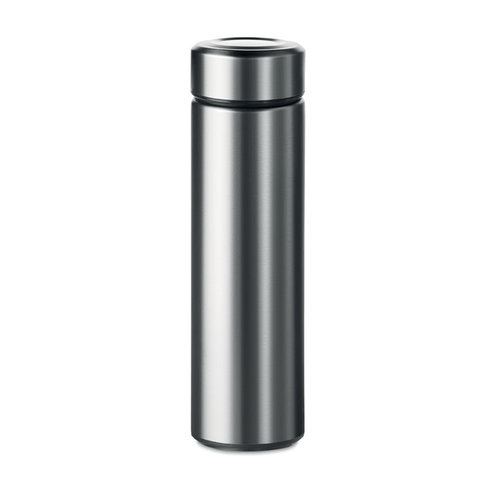 DeBle Patagonia dubbelwandige drinkfles 425 ml van RVS met logo, vacuüm geïsoleerde herbruikbare drinkfles met theezeef