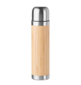 DeBle Chan bamboo dubbelwandige drinkfles 400 ml met bamboe behuizing bedrukt met logo