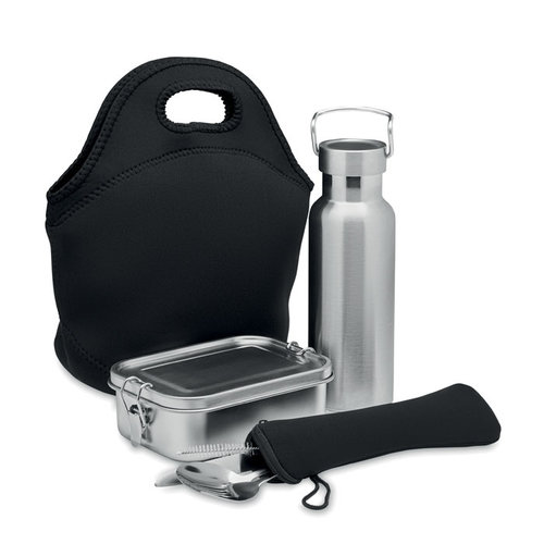 DeBle Ily RVS lunchset MO6765 met vacuümfles, lunchbox en bestek bedrukt met logo