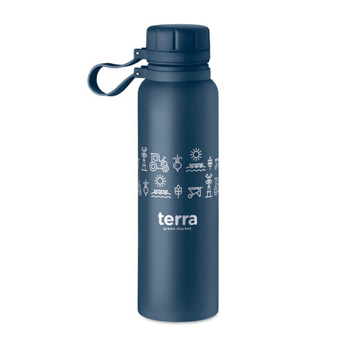 DeBle Tenere tweekleurige drinkfles 750 ml van RVS met rubberen grip en karabijnhaak, bedrukte herbruikbare drinkfles