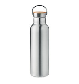 DeBle Helsinki dubbelwandige thermosfles 750 ml MO6372 met bamboe dop en draagring bedrukt met logo