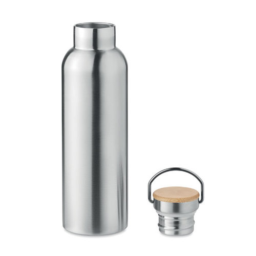 DeBle Helsinki dubbelwandige thermosfles 750 ml MO6372 met bamboe dop en draagring bedrukt met logo