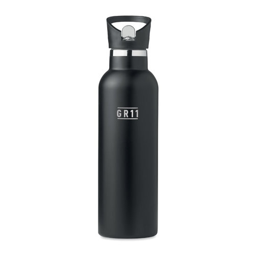 DeBle Tiksi dubbelwandige drinkfles 700 ml van RVS met rietjedop en logo, geïsoleerde herbruikbare drinkfles