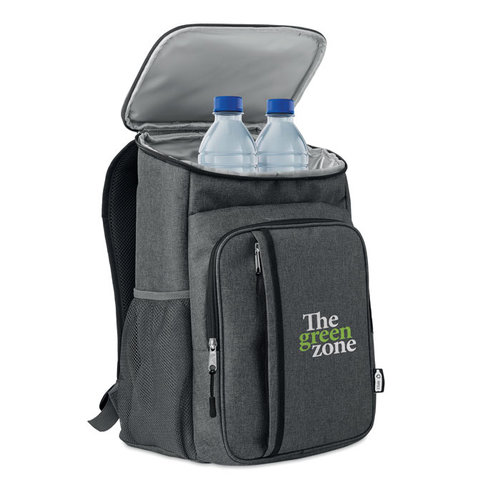 Montecool RPET koeltas rugzak MO6167 van gerecycled 600D RPET met geïsoleerd koelvak en complete picknickset voor twee personen bedrukken met logo