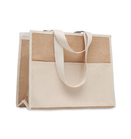 Campo de Geli koeltas MO6160 van jute en canvas met gelamineerde koelvoering, voorvak en lange schouderhengsels bedrukken met logo