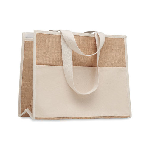 Campo de Geli koeltas MO6160 van jute en canvas met gelamineerde koelvoering, voorvak en lange schouderhengsels bedrukken met logo