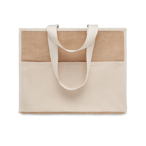 Campo de Geli koeltas MO6160 van jute en canvas met gelamineerde koelvoering, voorvak en lange schouderhengsels bedrukken met logo